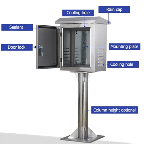 Scatola di derivazione elettrica in Acciaio Inox Resistente alle intemperie - Armadio di Giunzione da Pavimento da 100 cm con Piastra di Montaggio per progetti elettrici Esterni, Resistente