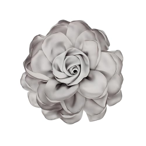 Image of Extra Large Satin Fabric Flower Brooch for Women Elegant Rose Camellia Floral Brooch Pin Handmade Big Satin Fabric Flower Statement Brooch Pin Vintage Clothing Hat Bag Accessories Christmas Wedding Bridal Birthday Jewelry
