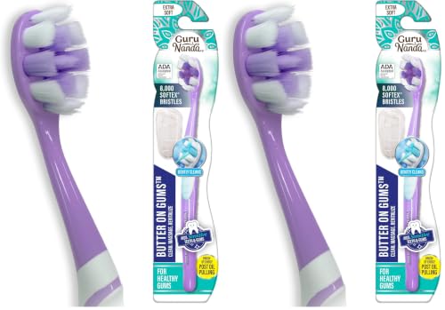 Image of GuruNanda Butter On Gums Toothbrush, ADA Accepted, with 8000+ Ultra Soft Softex Bristles for Sensitive & Receding Gums, Perfect for Whiter Teeth, 1 Ct (Pack of 2)