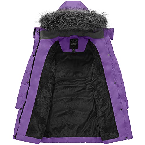 Image of Wantdo Girls Winter Coats Long Puffer Jackets Fleece Lined Removable Hood | Removable Faux Fur Hood, 5000mm Waterproof, Machine Washable