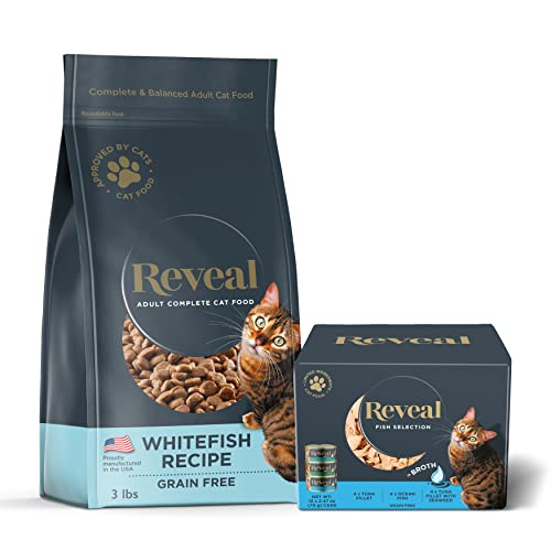 Reveal Natural Cat Food, Complete And Balanced Meal, Bundle Of Wet And Dry Limited Ingredient Food For Cats, 12 X 2.47Oz Fish Variety In Broth And 3 X 3Lb Whitefish Recipe Dry Cat Food #TOP22