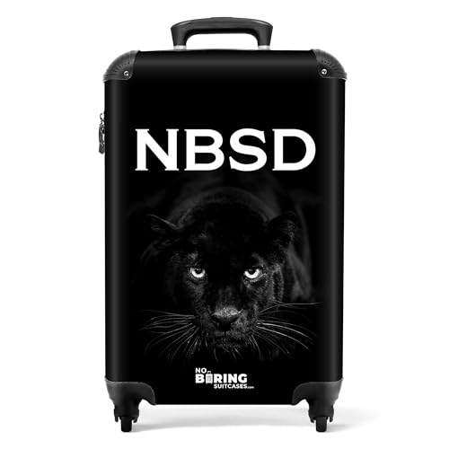 NoBoringSuitcases.com Maletas de Viaje Cabina, Maleta Personalizada, Maleta Cabina, Maletas de Viaje, Trolley Con Ruedas, Maleta de Mano, Maletas de 10kg, Maletas Cabina (Pantera - Negro, 55x40x20 cm)