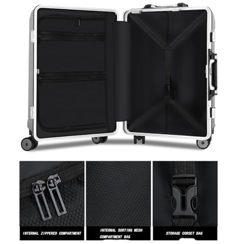 Anti-Scratch and Pressure-Resistant Suitcase, Charging Port Password Lock Height-Adjustable Trolley Suitcase for Business Trips (Blue Black Frame C)4