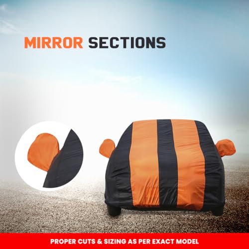 Image of Autofact Car Body Cover for MG Comet | Triple-Stitched, Windproof with Buckle Belt, Elastic Hem, UV Protection, Scratchproof & Dustproof, Soft Feather-Like Fabric for All-Weather Protection (Orange)