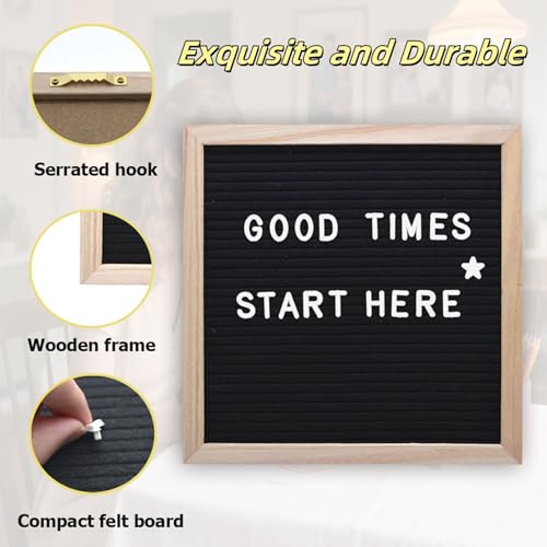 Intomyth Felt Letter Board with 336 Letters Numbers & Symbols, First Day of School Board, 10x10 Inches, Changeable Message Board with Wooden Frame Wall Mount Hook (Black) - Image 4