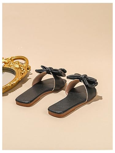 Image of GORGLITTER Girl's Bow Slip on Sandals Square Open Toe Flat Sandals for Outdoors