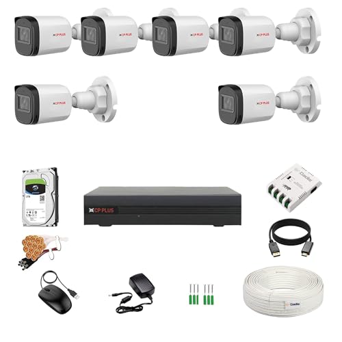 Image of CP Plus 5MP 8 Channel DVR, 5MP 6 Bullet Cameras (Audio Recording) [Night Vision + Built-in MIC Audio + Crystal IR LEDs + Motion Detection] + 2 TB HDD + 8 CH SMPS + CCTV Cable + BNC /DC