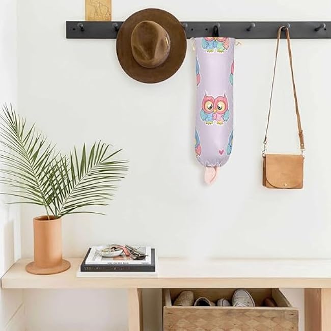 xigua Cute Owls Plastic Bag Holder Wall Mount with Drawstring 2 Pack, Reusable Grocery Bag Organizer Decor for Bags, Socks, Underwear, And Neckties