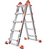 LANBITOU - Ladder 5 Step A Frame Extension Ladders, 17Ft Anti-Slip Multi Position Ladder, Storage...