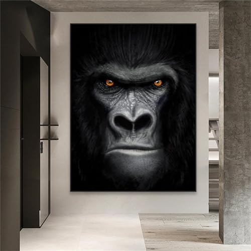 Affiches tête de gorille noir et blanc KEBIA singe peinture sur toile 50x70cm