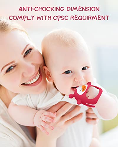 Image of Teething Toys for Babies 0-6 Months, Never Drop Silicone Baby Teether, Hand Pacifier for Sucking Babies, Soothing Pain Relief, Best Chew Toy for Teething Baby, Teething Mitten for New Born - Red