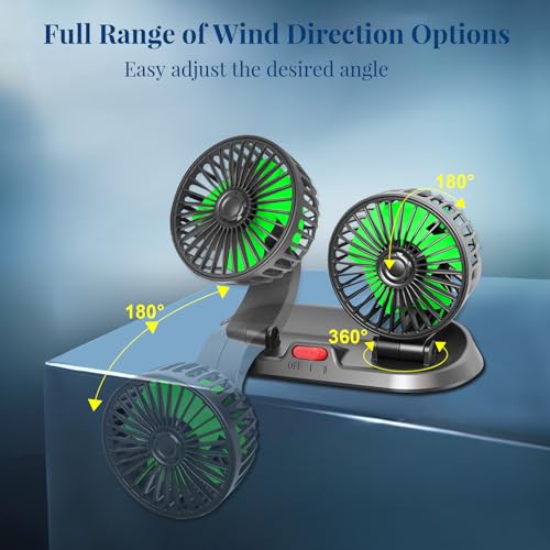 Qidoe Auto USB Ventilator: 360° KFZ Kühlventilator 2-Gang mini Lüfter Leistungsstarker Leise 12V akku Air Fan für Zuhause/Büro 12 volt LKW Wohnmobil Boot Wohnwagen Vehicle Seat Fan 5V