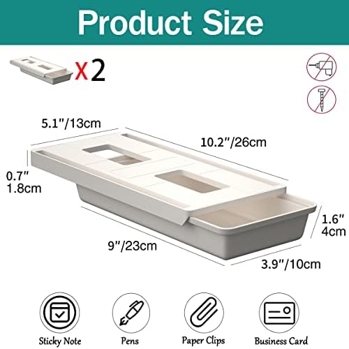 SVNNELP Hidden Under Table Desk Drawer Storage Organizer 2 Pack,Self-Adhesive Under Office Desktop Pencil Tray Drawer,Under Table Storage Tray Drawer for Kitchen 1
