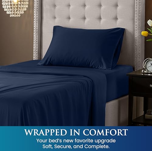 Image of Utopia Bedding Twin Sheet Set, Soft Microfiber 3 Piece Bed Sheets with 15 inch Deep Pocket - Easy Care Brushed Microfiber (Twin, Navy)