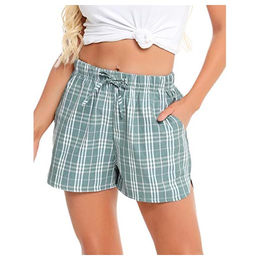 Vlazom Pyjamas för kvinnor rutiga sovshorts bomull lounge casual byxor för nattkläder gym löpning, Stil A-grön, M