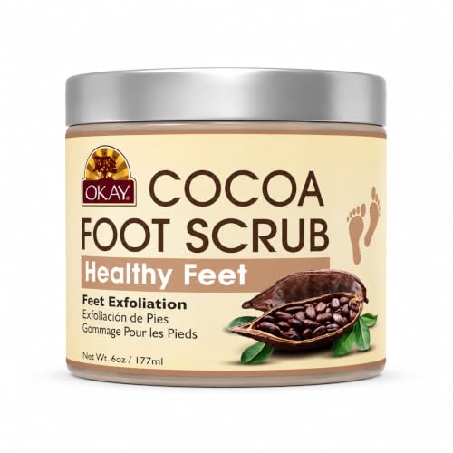 OKAY Cocoa Butter Foot Scrub 6 oz - Exfoliating Foot Care Scrub for Rough-Feeling Feet, Helps Remove Surface Buildup and Support Softer, Smoother-Feeling Skin, At-Home Pedicure and Self-Care Routine