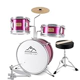 EASTROCK Kids Drum Set, 3 Piece 14'' Junior Drum sets for Drummer,Beginner, Drum Set with Adjustable Throne,Cymbal,Pedal,Drumsticks (Rose Powder)