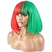 WeKen Fashion Wig Women's Short Bob Kinky Straight Full Bangs Synthetic Hairpieces Red and Green