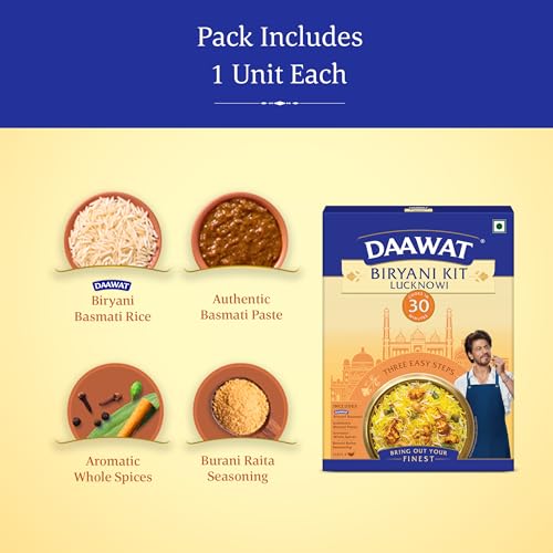 Image of Daawat Biryani Kit Lucknowi | Authentic Recipe | Ready in 30 min | Ready to Cook | 334 gm (Pack of 3)