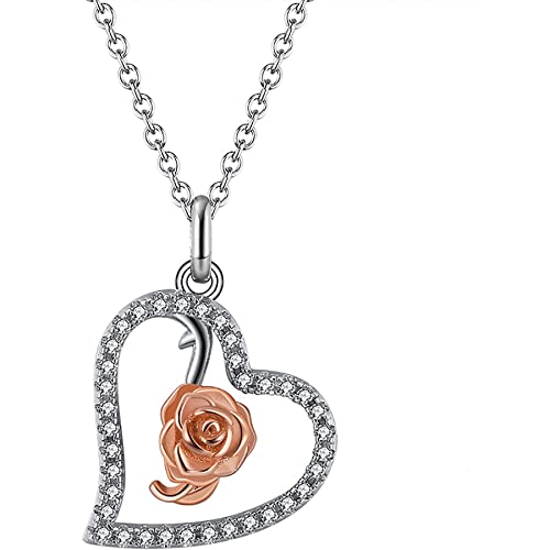 FASIOSA S925 Sterling Silber Heart Rose Cubic Zirkonia Anhänger Halskette Vintage. Diamant-Schlüsselbein-Kettenschmuck für Frauen Cover
