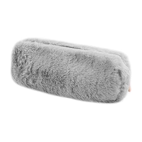 Oneyijun Pencil Cases Pen Bag Plush Makeup Pouch Holder Fluffy Faux Fur Storage Bag Girl Women Cute Plush Pencil Case Super Soft Barrel Kids Students Stationery Cover for School Office (Grey) Cover
