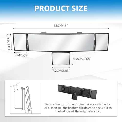 Image of Car Rear View Mirror Interior Mirror Wide Angle Panorama Safety Mirror Interior Mirror Large Vision Mirror 1Pcs (Black-3)