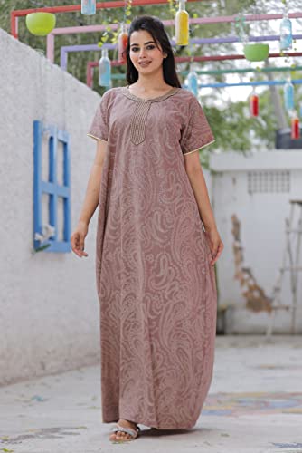 Image of G4Girl Pure Cotton Embroidery Nighty for Women's | Night Gown | Nighty | Nightdress | Maxi | Sleepwear | Jaipuri Nighty | Nighties | Gown