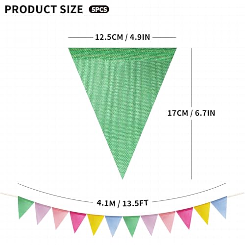 Image of Reusable Pastel Pennant Banner Flags 60 Pack 36ft Burlap Bunting for Party | Washable & reusable burlap bunting, durable indoors & out, ideal for birthday, Easter, school, carnival, classroom & party