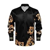 Herren-Luxusmarke, bedrucktes seidenähnliches Satin-Hemd mit Knopfleiste, für Party, Abschlussball, langärmelig, schmale Passform, florales Nachtclub-Hemd, Mehrfarbig129, XL