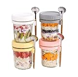 AZHKJKZH Recipientes Cocina Paquete De 4 Tarros De Avena For La Noche con Tapas Herméticas Y Recipientes De Boca Ancha. Almacenamiento De Alimentos