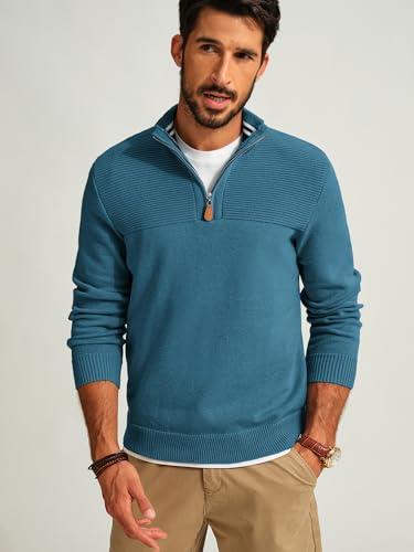 Pj Paul Jones Men'S Quarter Zip Sweater Slim Fit Mock Neck Polo Sweater Ribbed Pullover Sweaters Lake Blue thumb #1