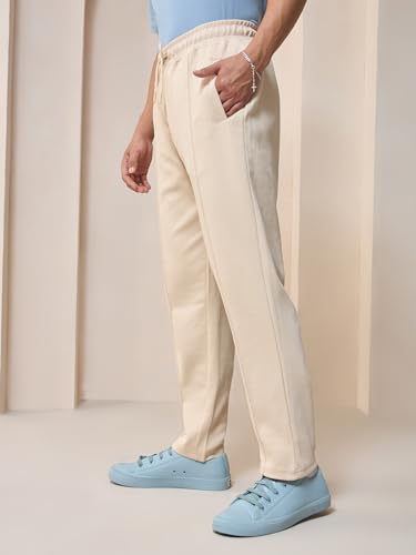 Image of Bewakoof Men's Solid Regular Fit Cotton Blend Track Pants