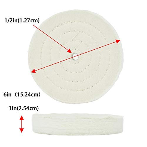 QZATACAEN 150 mm (6 Zoll) Extra dicke Polierscheiben Baumwolle Schwabbelscheibe 70-lagigfür Tischschleifmaschine Werkzeug mit 1/2“ (12.7 mm) Bohrung 2 Stück