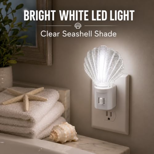Image of 2-Pack Seashell Plug-In LED Night Lights for Bathroom Hallway Bedroom