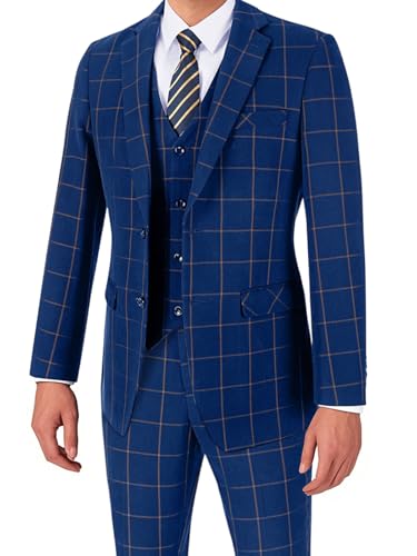 Men's Suit Set 3 Pieces Plaid Slim Fit Suit Formal Bussiness Wedding Suit Casual Prom Tuxedos Blazer Vest Pant