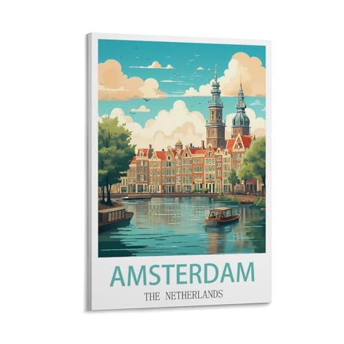 Toile vintage Amsterdam 60x90 décoration murale salon Pays-Bas