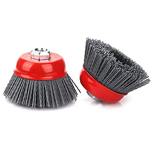 Image of SI FANG 3 inch Filament Nylon Bristle Abrasive Cup Brushes, 5 /8 inch-11 Nylon Wire Brush Wheel for Surface Prepping, Removal Rust Corrosion Paint, Furniture Polishing & Wood Carving Deburring (120 Grit)