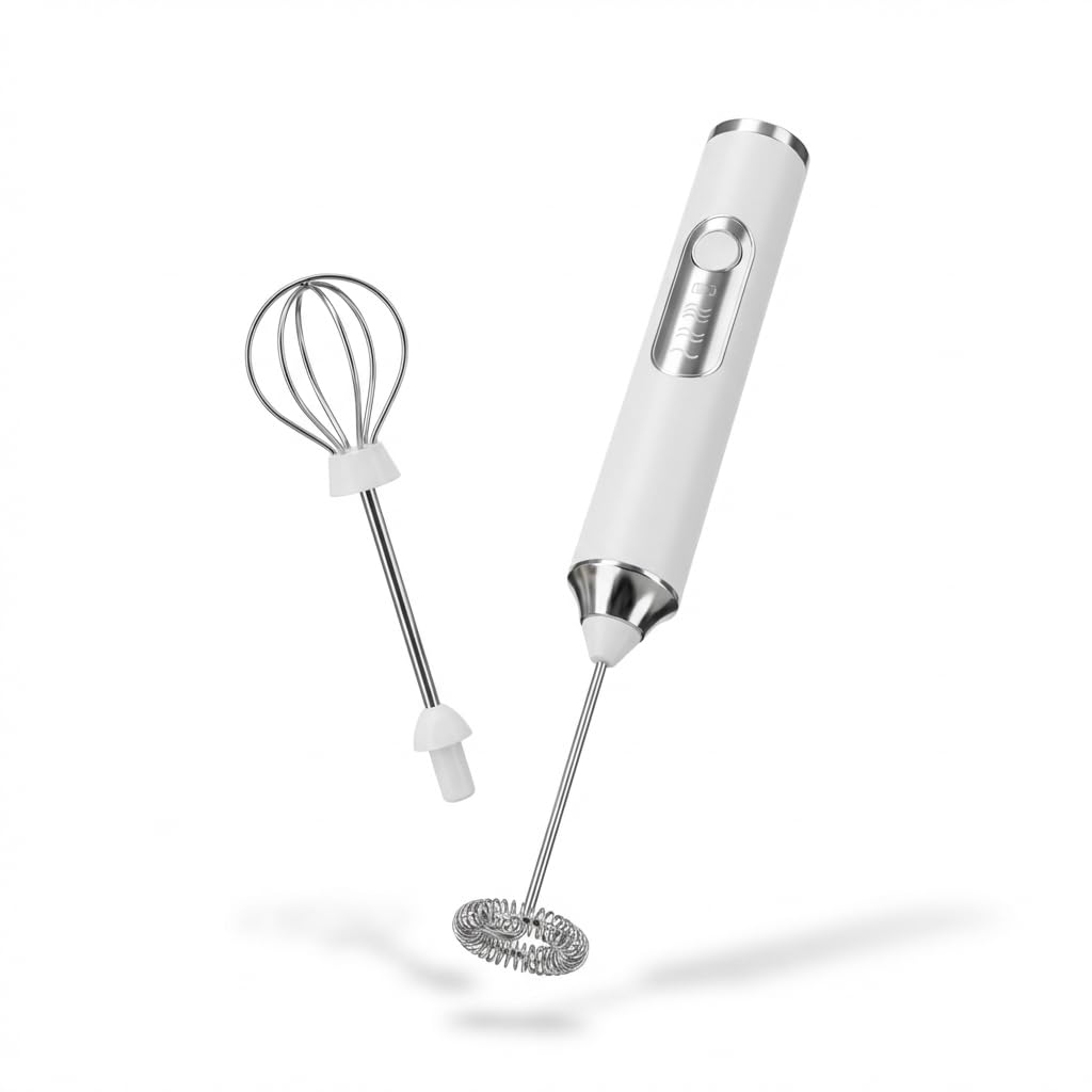 Konquer TimeS Rechargeable Handheld Milk Frother 3 Speed Electric Coffee Frother with Dual Whisks, Stand-Up Design for Lattes, Cappuccinos, Cream, and Buttermilk, Rechargable 1200 mAh Batterie