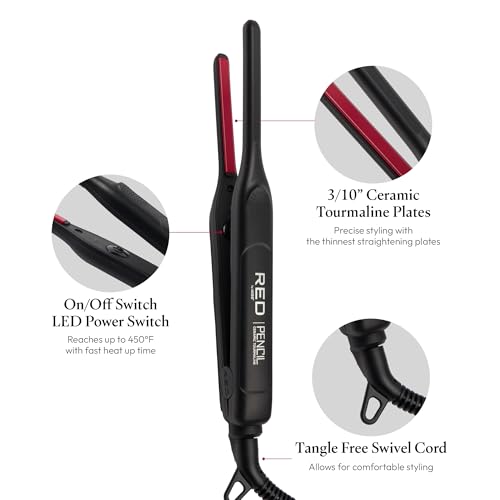 Plancha para cabello Red by Kiss Pencil Flat Iron con placas de turmalina cerámica de 0.3 pulgadas y spray protector de calor miniatura 3