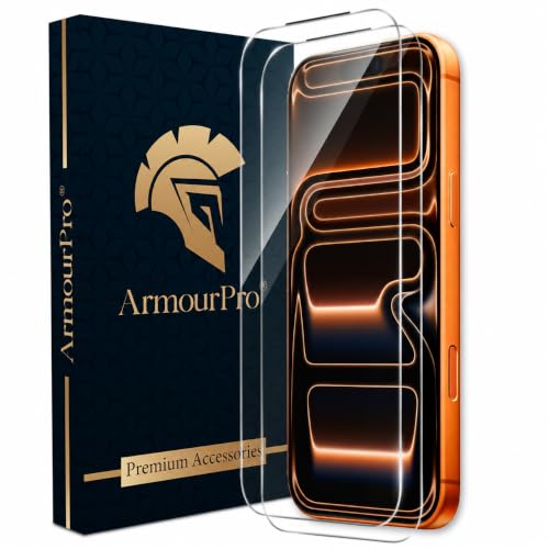 Image of ArmourPro Borderless Tempered Glass for iPhone 17 Pro, Pack of 2 Clear Screen Protector with Anti-Dust Speaker Mesh, 9H Anti-Scratch, HD Clarity, Case Friendly, Easy Installation Kit