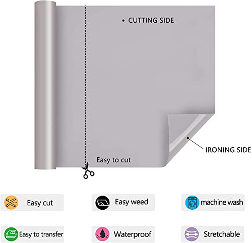 Image of HTV Iron on Vinyl 12Inch by 25ft Roll HTV Heat Transfer Vinyl for T-Shirt HTV Vinyl Rolls for All Cutter Machine - Easy to Cut & Weed for Heat Vinyl Design (Gray, 25ft)