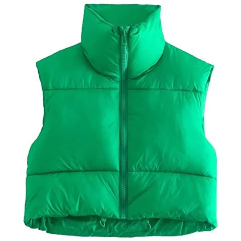 Kissonic Women's Winter Puffer Vest Stand Collar Zip Up Sleeveless Crop Jacket Padded Vest Lightweight Outerwear Gilet (Medium, Green) Cover