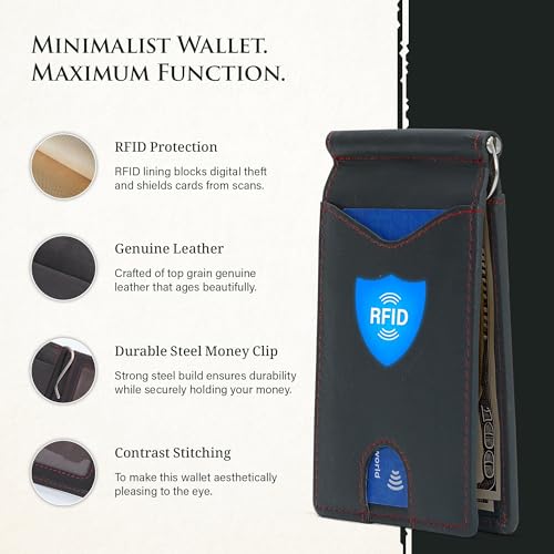 Image of ROGUE WALLET Genuine Leather Minimalist Wallets - RFID Blocking with Money Clip - Interior & Exterior Card Pockets & More - Gift for Men (Gray)