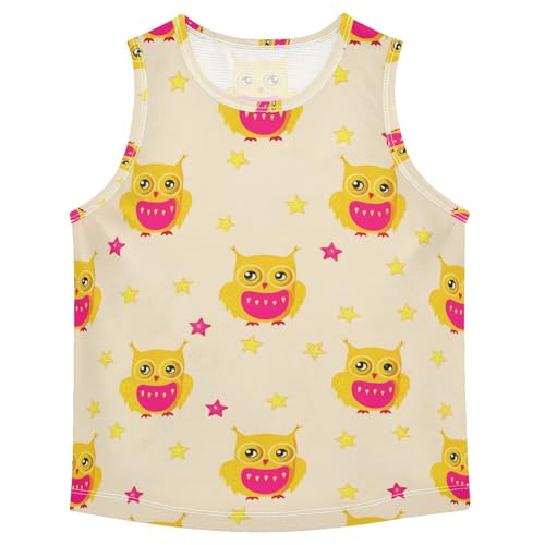 J JOYSAY Cartoon Owl Stars Beige Boys Tank Top Sleeveless Muscle Shirts Quick Dry Kids T-Shirts 3-15T