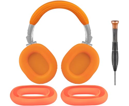 Image of SOULWIT Ear Pads Cushions + Headband + Silicone Earpads Cover Protector, Replacement Kit for ATH M50, M50X, M50XWH, M50XBT, M50XBT2, M50S /LE Headphones, Replacement Repair Part (Orange)