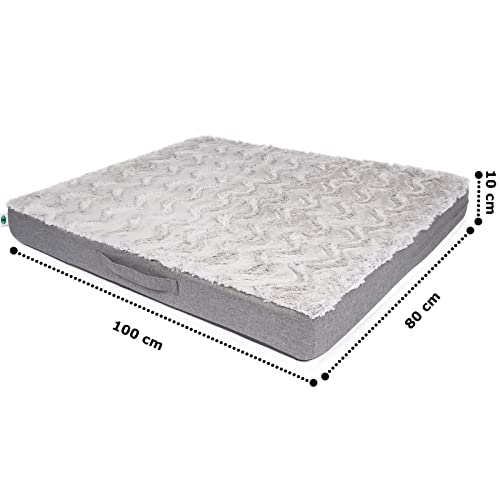 CopcoPet - Hundematte Lucky Hundematratze orthopädisch, rutschfest und waschbar, Hundebett kuschelig aus flauschigem Plüsch Fellimitat-Stoff Hundekissen Schlafplatz 100 x 80 x 10 cm Grau