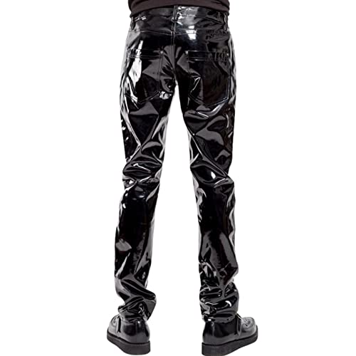 Men's Shiny Metallic PVC Leather Pants Night Club Disco Moto Jeans Style Leg Trousers2