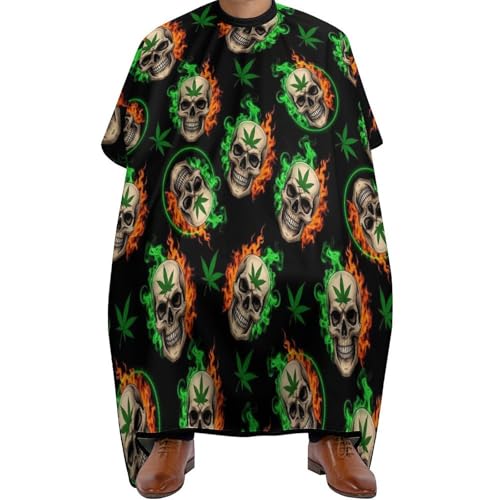 Capa de barbería impermeable que evita pelos atrapados en la ropa con diseño de calavera negra