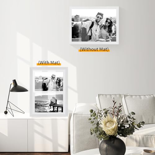 8.5x11 Oak Wood Picture Frame - Minimalist 8.5x11 Picture Frame with Mat Display 2Pcs 5x7 Photos, 5x7 Picture Frame Wood, Natural Solid Wooden Picture Frames(1 Pack, White)