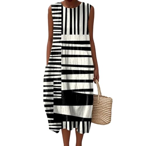 Udbeksid Sommerkleid Armellos Damen Leinenkleider Luftige Sommerkleider Lang Leinenkleid Ärmellos Sommer Locker Musselin Kleid Midi Strandkleid...